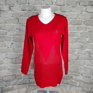 Vintage Tunic VNeck Sweater/Mini Dress Exposed Back  Zipper Red